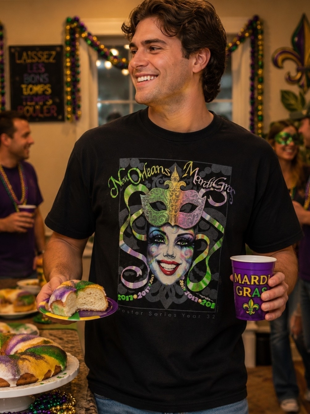 2017 New Orleans Mardi Gras Poster Series Year 32 Graphic T-Shirt | XL | Black